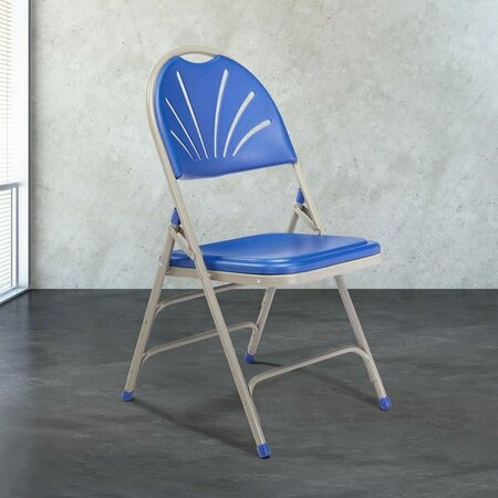 NATIONAL PUBLIC SEATING 1105 Gray Metal Folding Chair with Blue Plastic Seat 3861105